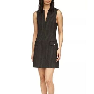 Michael Kors NWT Split-Neck Sleeveless Mini Shift Dress Black Silver